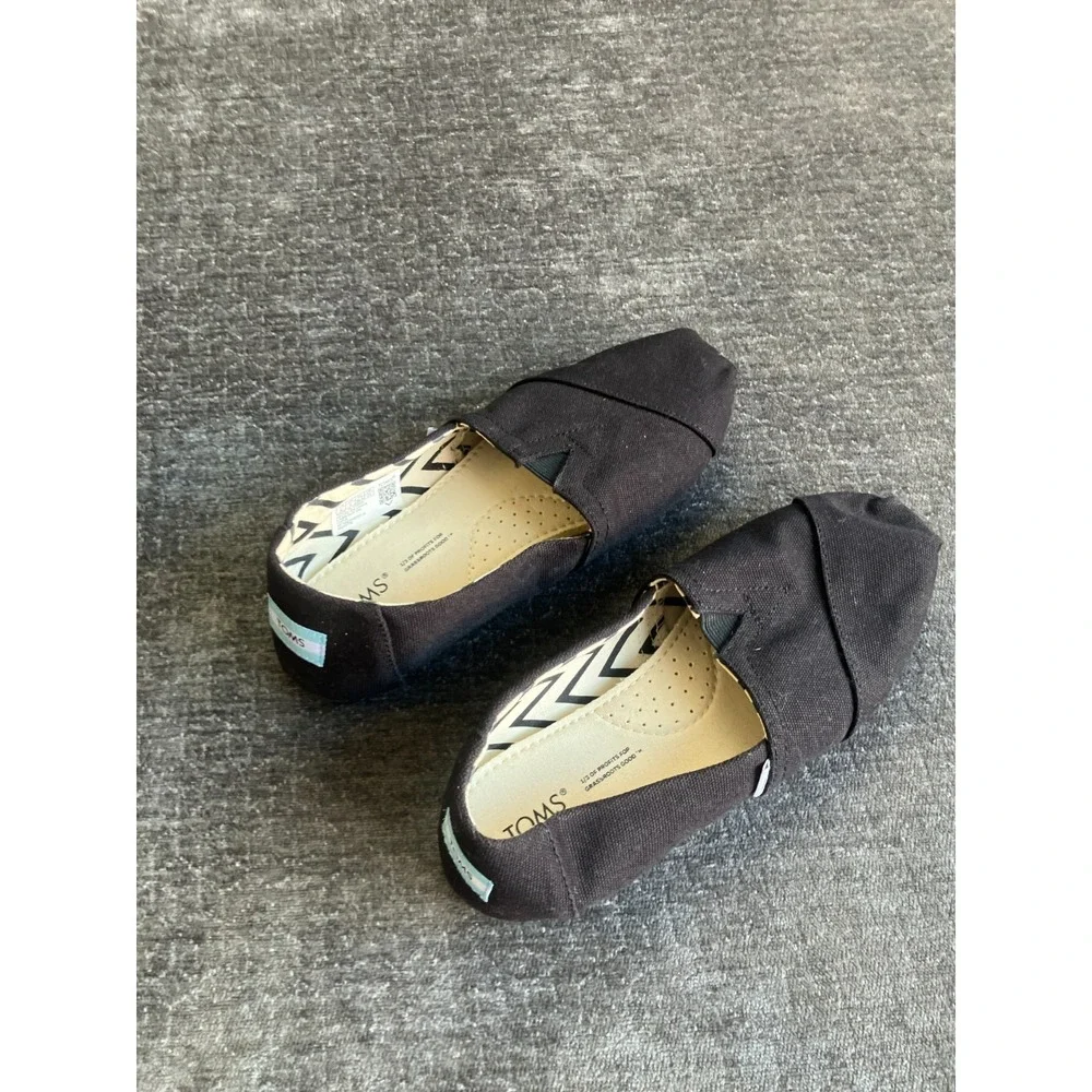 TOMS‎ Alpargata 10017716 Flats Women's US 6 Black Cotton Canvas Slip On Shoes